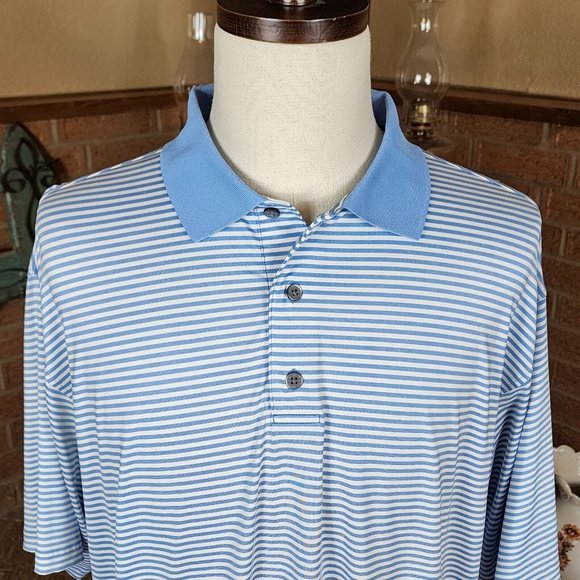 FootJoy Prodry Lisle Light Blue and White Striped Polo Size XL - Picture 2 of 7